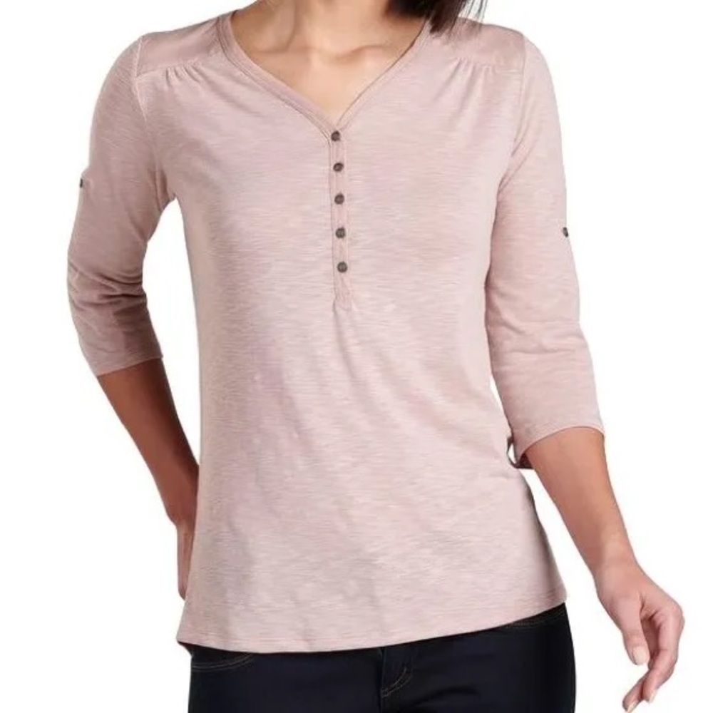 NWT Kuhl Rose Pink Quarter Sleeve Blouse Cotton Size XL